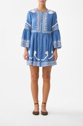 Camilla Button Through Mini Dress With Flared Sleeve in De Nada Granada at Nordstrom, Size X-Large Au