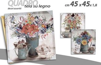 Trade Shop Trade Shop - Quadro Quadretto Decorativo 45x45x1,8cm Tela Su Legno Decori Ass. Piante 757365