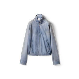 Miu Miu Nappa Leather Jacket, Woman, Sea Blue, Size 42
