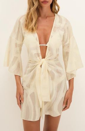 Vix Perola Tie Front Cover-Up in Ivory at Nordstrom, Size X-Large