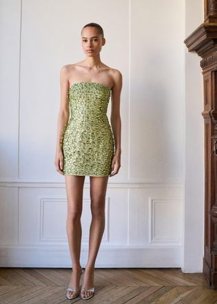 Mango Vestito senza spalline cristalli verde pastello - Donna - M - MANGO