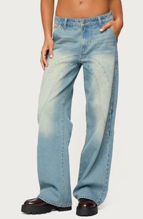 Edikted Kiria Stitched Low Rise Baggy Jeans in Blue-Washed at Nordstrom, Size X-Small