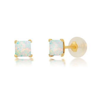MAX + STONE 14k Yellow Gold Square Princess Cut 4mm Gemstone Stud Earrings