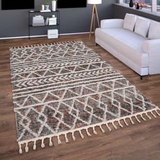 Paco Home Paco Home - Alfombra Salon De Habitacion Pelo Largo Boho Nordica Dibujo Geometrico Flecos 140x200 Cm, Multicolor 2