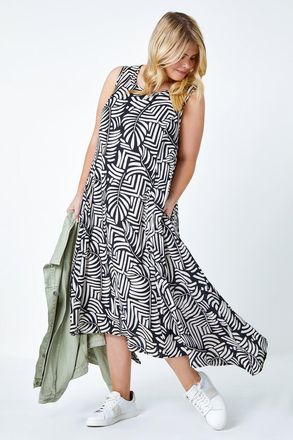 Roman Leaf Print Midi Dress