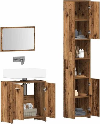 Berkfield Home Durable 3 Piece Bathroom Furniture Set Old Wood Engineered Wood in Brown