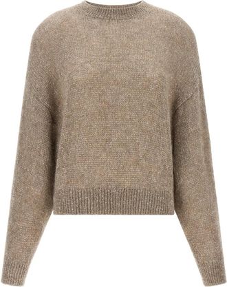Brunello Cucinelli Diamante Gebreide Trui - Dames - Ronde hals truien - Beige - S - Pailletten - Truien & Vesten