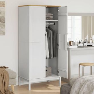 Berkfield Home Wardrobe FLORO White 77x53x171 cm Solid Wood Pine | Size: 77 x 53 x 171 cm