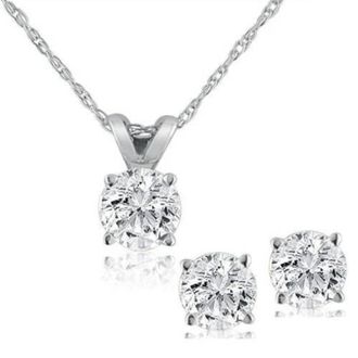 Pompeii3 1/2Ct TW Diamond Solitaire Necklace Studs Set 14K White Gold Lab Grown