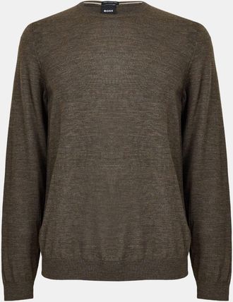 HUGO BOSS Mens Leno Knit Jumper, Soft Virgin Wool in Open Green - Size Small
