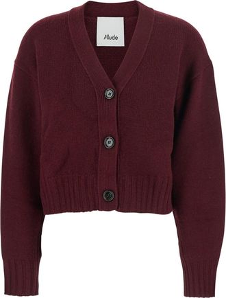 Allude Bordeaux V-neck Cardigan With Button Fastening In Wool Woman