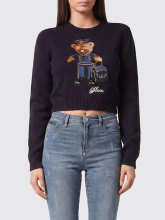 Philipp Plein Slim Fit Cotton Crewneck Jumper with Jacquard Teddy Bear Print
