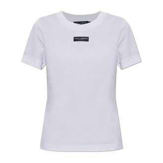 Dolce & Gabbana Tops, Dames, Wit, 2Xs, Katoen, Logo-applicatie T-shirt van katoen-jersey