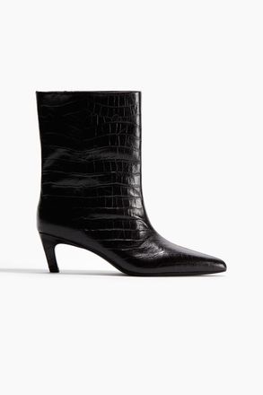 H&M Lederstiefeletten - Dunkelbraun/Kroko-Imitat