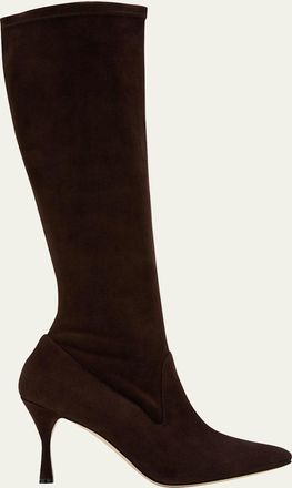 Manolo Blahnik Pamfilo Suede Stiletto Tall Boots