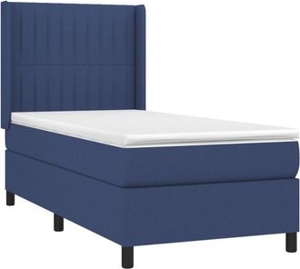 vidaXL Cama Box Spring Colch&oacute;n Y Luces Led Tela Azul 90x200 Cm Vidaxl