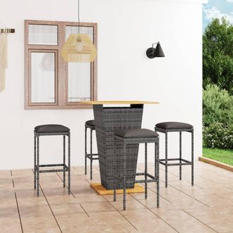 vidaXL Vidaxl - Set De Muebles De Bar De Jard&iacute;n 5 Pzas Y Cojines Rat&aacute;n Pe Gris