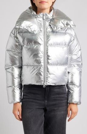 Save The Duck Giselle Windproof Crop Puffer Jacket in Silver at Nordstrom Rack, Size 00(Xxs)