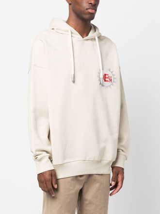 Emporio Armani Embroidered-Logo Cotton Hoodie - Beige