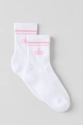 Alo | Half-Crew Throwback Socks in White/Pink Marshmallow, Size: Medium