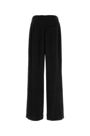 Balenciaga Mens Black Twill Wide-Leg Pant Exterior: Viscose Wool Pantaloni Trousers