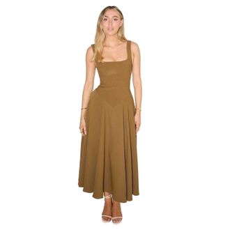 Odd Muse A-lijn midi-jurk met lage taille voor dames (Olijf)