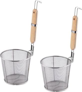 OEM Passoire &Agrave; P&acirc;tes - Acier Inoxydable 304 - Poign&eacute;e En Bois Fsc - Diam&egrave;tre 14 Cm Hauteur 8 Cm - Mailles 0,3 Mm - Lot De 2