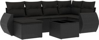 vidaXL Set De Comedor De Jard&iacute;n 7 Pzas Y Cojines Rat&aacute;n Sint&eacute;tico Negro Vidaxl