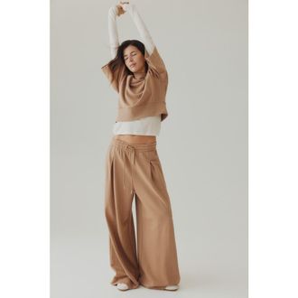 H&M Pleat-detail drawstring pants in Dark Beige at Nordstrom, Size X-Large