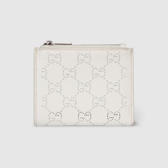 Gucci Small Perforated GG Wallet, White, Leather