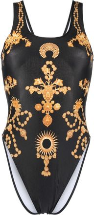 Marine Serre Ornament print swimsuit - women - Recycled Polyamide/Elastane/Polyamide/Elastane - S - Black