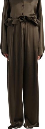 Khaite Kira Wijde Broek - Dames - Wijde Broeken - Groen - XS - Satijn - Broeken