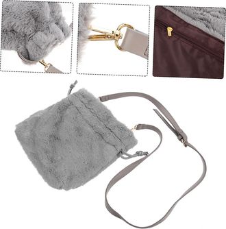 Supvox Plush Drawstring Handbag for Women, Versatile Light Grey Shoulder Bag, Practical Plush Pouch Suitable for Daily Use and Travel