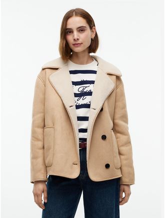 Tommy Hilfiger Womens Faux Shearling Coat - Timeless Camel - XXL