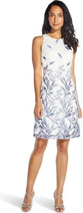 Adrianna Papell Leaf Embroidered A-line Dress Womens Dress Blue : 14, Polyester