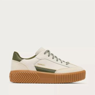 Sorel Womens Ona Ave T-Toe Sneaker In Chalk, Utility Green
