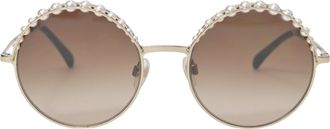 Chanel CH4234H Pearl Round Sunglasses in Gold Metal