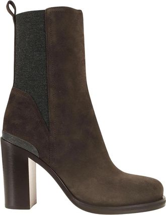 Brunello Cucinelli Paar Laarzen Met Hakken - Dames - Laarzen met Hak - Bruin - 37 EU - Su&egrave;de - Schoenen