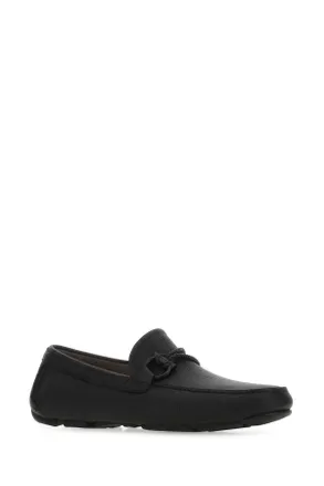 Ferragamo Mens Black Leather Loafers Nero Mocassini