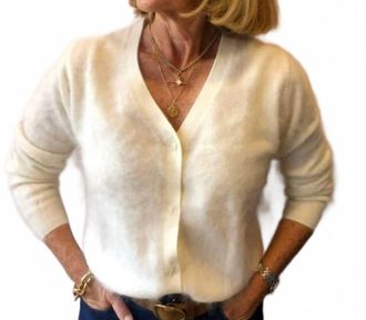 JUMPER 1234 Brushed Popper Cardigan In Ecru