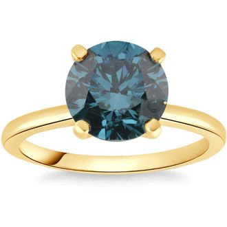 Pompeii3 1 1/2Ct Round Blue Diamond Engagement Ring 14k White or Yellow Gold Lab Grown