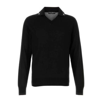 Dolce & Gabbana V-neck Knitwear, male, Black, Size: XL Polo