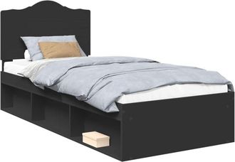 vidaXL Bed Frame with Headboard Black 90 x 200 cm Solid Pine Wood vidaXL