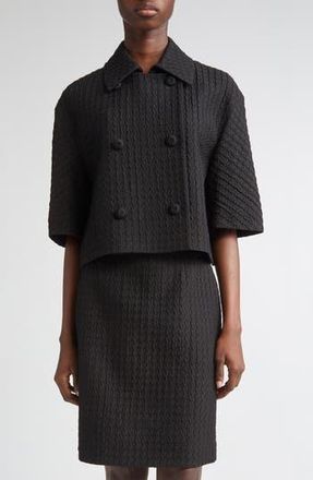 Lafayette 148 New York Textured Houndstooth Jacquard Double Breasted Jacket in Black at Nordstrom Rack, Size Medium
