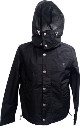 Ami Logo-Embroidered Hooded Rain Jacket in Black Polyamide