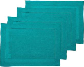 Solino Home Linen Placemats Set of 4, 14 x 19 Inch for Dining Table, Holiday and Everyday Table Decor - Classic Hemstitch in Teal at Nordstrom, Size