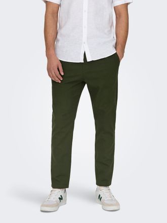 Only & Sons Stoffhose ONLY & SONS ONSLINUS CROP 0007 COT LIN PNT NOOS, Herren, Gr. L, N-Gr, gr&uuml;n (olive night), Web, Obermaterial: 75% Baumwolle, 25% Leinen, unif