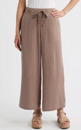 Eileen Fisher Wide Leg Organic Cotton Ankle Pants in Cocoa at Nordstrom, Size X-Large