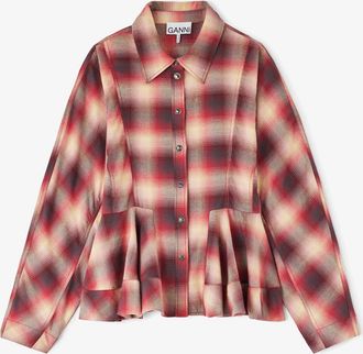 Ganni Pink Shirt in Red Check Flannel - Size 34 Organic Cotton