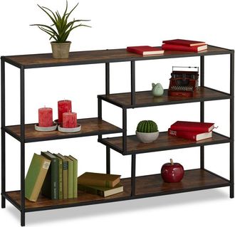 Relaxdays Relaxdays - Shelf, Industrial Style, 5 Shelves, Wooden Look, h x w x d: 79 x 115 x 33 cm, Metal, mdf, Dark Brown/Black